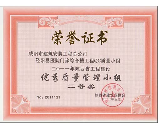 涇陽(yáng)縣醫(yī)院綜合門(mén)診樓QC優(yōu)秀質(zhì)量二等獎(jiǎng)
